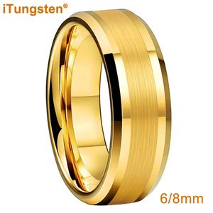 Bant Yüzükleri Itungsten 6mm 8mm Nişan Altın Band Altın Kaplama Tungsten Parmak Yüzük Kadınlar Kadın Çift Moda Takı Konforu 230824