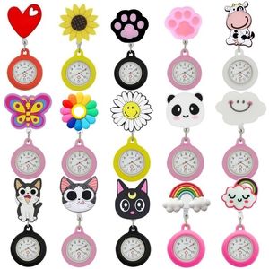 Pocket Watches 10pcs/Lot Cartoon Animals Lovely Smile Retractable Nurse Doctor Women Hospital Badge Reel Clip Pocket Gift Dress Watches 230825