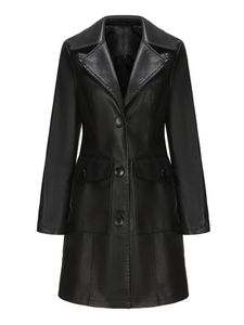 Ecopelle in pelle da donna in autunno inverno Moda Giacca lunga in pelle nera Donna Elegante trench stile inglese Capispalla monopetto 230824