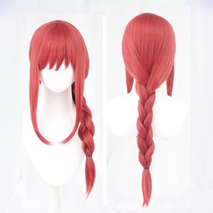 Cosplay peruks högkvalitativ anime motorsåg man makima cosplay peruk lång ros röd värmebeständig syntetisk hår halloween roll play wigs wigcap 230824