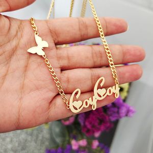 Pendant Necklaces Custom Name with Butter Heart Personalized Necklace Butterfly Letter Choker 230825