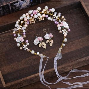 Grampos de cabelo Kmvexo casamento cerâmica flor coroas mulheres nupcial floral cabeça grinalda festa de dama de honra tiaras headpiece feminino headbands