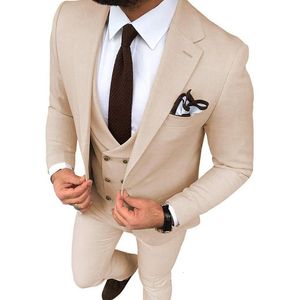 Herrenanzüge, Blazer, Beige, Hochzeits-Smoking, Slim-Fit, Ein-Knopf-Anzug für Männer, individueller Bräutigam-Anzug, dreiteilig, Abschlussball, formelle männliche Anzüge, Jacke, Hose, Weste 230824