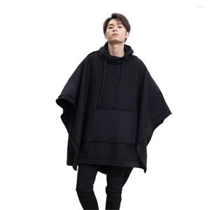 Herrgravrockar M-6xl Autumn Winter Men Loose Bat Cloak Cape Dark Medium Lång modetjock huva jacka Hiphop Ytterkläder överrock