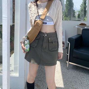 Gray Green Overalls Babes Denim Skirt Womens Spring And Summer Style High Waist Slimming A Line All Matching Short