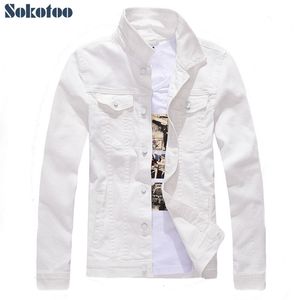 Jaquetas masculinas Sokotoo Men's Slim Full Manga All Match Denim Jean Jaqueta Casual Preto Branco Fantasia Casaco Colorido Outerwear 230824