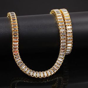 Corrente gelada masculina retângulo cristal strass ouro correntes de tênis 7 polegadas-24 polegadas colar de corrente hip hop joias283i