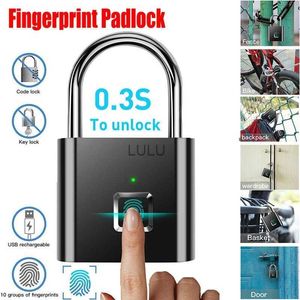 Bloqueio de impressão digital sem chave à prova d'água anti-roubo Smart Lock Cadeado de impressão digital Liga de zinco Fechadura eletrônica de segurança inteligente HKD230824