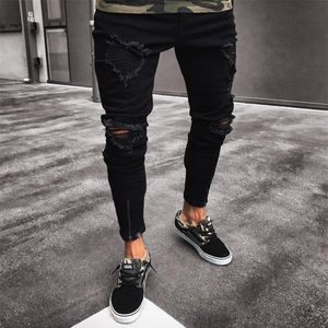 Mens Cool Designer Brand Black Jeans Skinny Ripped Destroyed Stretch Slim Fit Hop Hop Pants With Holes For Men2823