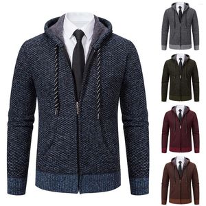 Men's Sweaters Mens Knit Tops Slim Hooded Padded Long Sleeve Sweater Cardigan Warm Jacket