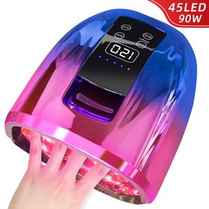 Secadores de unhas 45LEDs Poderoso UV LED Secador para secar gel polonês design portátil com grande tela de toque LCD lâmpada de sensor inteligente 230825