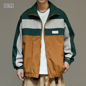 Jaquetas masculinas primavera outono japonês streetwear retalhos jaqueta na moda homens roupas harajuku moda casual esporte gola casaco masculino 230824