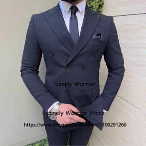 Men's Suits Blazers Fashion Navy Blue Mens Double Breasted Business Blazer Wedding Groom Tuxedo 2 Piece Daily Jacket Pants Set Terno Masculino 230824