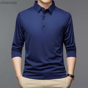 2023 Nya män Polo Shirt Casual Business Tops Solid Polos Shirts Mens Long Sleeve Polo Homme Fashion Korean Slim Lapel Tee HKD230825