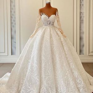 Classic A-Line Leaf Appliques Wedding Dress New Sweetheart Long Sleeve Bridal Gowns Brush Train Robe Vestido De Noiva Size Customized D-H232785