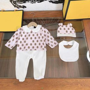 Cute Baby Brand Rompers Spring Autumn Newborn Long Sleeve Jumpsuits Letters Printed Infant Clothing Onesies+Bibs+Hats 3pcs Set