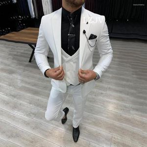 Men's Suits Tailor Made Ivory Suit For Men 3 Pieces Slim Fit Formal Elegant Classic Bridegroom Wedding Tuxedo Blazer Vest Pant Costume Homme