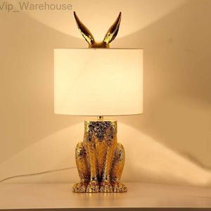 Creative Nordic Resin Table Lamp American Rabbit Reading Table Lights Desk Bedroom Bedside Lamp Hotel Bar Decorative Home Lamp HKD230824