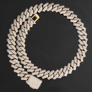 Partihandel VVS Moissanite Diamond Hip Hop smycken Halsband 20mm Ice Out Miami Cuban Link Chain S Sier Armband