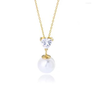 Chains Simple Clavicle Chain Silver Light Luxury S925 Heart-shaped Zircon Pearl Necklace