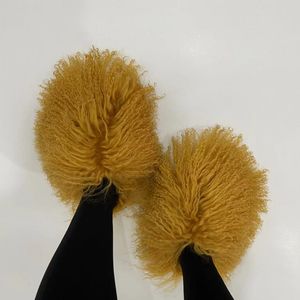 Terlik Kadın Kürk Slaytlar Yaz Ayakkabıları Ev Kadın Lüks Kürklü Terlik Kapalı Kadın Sandalet Kabarık Sevimli Moğolca Plus Boyutu 230824