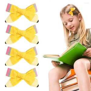 Hair Accessories Toddler Bows Charming Hand-painted Pencil Clips For Schoolgirls Toddlers Set Of 8 Back-to-school Pins Yellow Hand