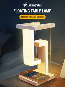 LED Suspended Anti-gravity Night Light with 10W Wireless Charger Desk Lamp Dimmable for Bedroom Bedside Desktop Decoration Gifts HKD230824