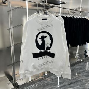 Xinxinbuy Men女性デザイナースウェットシャツパリポートレートレタープリントセーターグリーングレーブルーブラックホワイトS-2xl