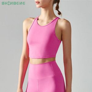 SHINBENE Seamless Naked Feel Antisweat Sports Running Yoga Athletic Bras Women Workout Fitness Crop Tank Tops with Built In Bra