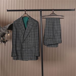 Blazers masculinos calças outono kiton cashmere conjunto de terno de lazer de negócios