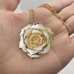 Flores decorativas 24k banhado a ouro natural preservado pérola branco rosa colar flor jóias para presentes de convidados de casamento e dia dos namorados