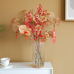 Flores decorativas artificial ouro eucalipto decoração para casa flor simulação de natal planta ginkgo folha dinheiro sorte fruta
