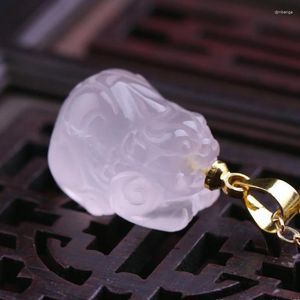 Pendant Necklaces Rose Quartz Pixiu Necklace Women Healing Gemstone Fine Jewelry Genuine Natural Pink Crystal Fengshui Pi Xiu
