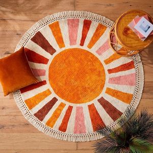 Carpets Round Fluffy Carpet For Living Room With Tassels Sun Shiny Hairy Bedroom Rug Plush Nursery Play Mat Children Soft Baby Rugs 230825