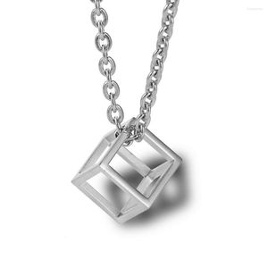Pingente colares oco cubo colar para homens mulheres de aço inoxidável cor prata geométrica quadrado charme jóias acessórios