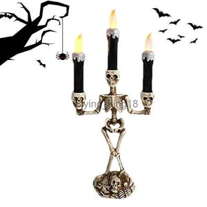 Halloween LED -skelettljusstake trippel LED -ljus skelettljusstak stativ bordsdekor för spökade huspartier skärm hkd230825