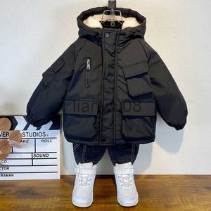 Daunenmantel Neue Winter Daunenbaumwolljacke Jungen Schwarzer Kapuzenmantel Kinder Oberbekleidung Kleidung Teenager 38Y Kinder Parka Gepolsterter Schneeanzug XMP323 x0825