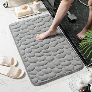 Badmattor Memory Foam Mat Cobblestone präglade icke-halkiga mattor Korallfleece badkar golvmatta dusch rumsdörrat badrum fot