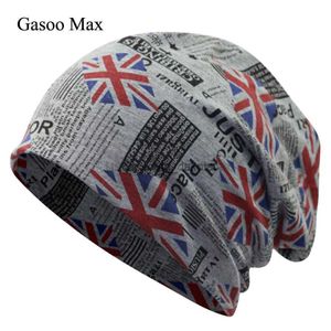 Beanie / Skull Caps Slouchy Chapéu Primavera Autum Skullies Chapéus Clássico Bandeira Imprimir Casual Caps Sólidos Cor Algodão Feminino Chapéu Mulheres Homens Bonnet Beanie Cap L0825