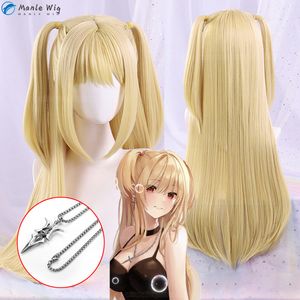 Cosplay perucas anime death note misamisa cosplay peruca longo amarelo cauda dupla misa amane resistente ao calor cabelo mulher festa peruca livre boné 230824