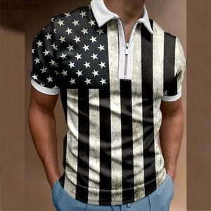 2023 herrkläder Summer Casual Stripe Printing Short Sleeve Turn-Down Collar Polo Shirt Casual Trend Pullover Polyester Tops HKD230825