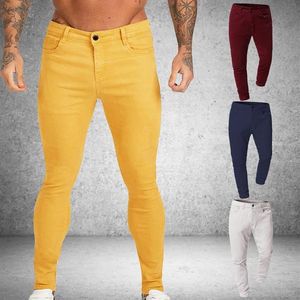 Männer Stretch Skinny Solid Jeans 4 Farbe Casual Slim Fit Denim Hosen Männlich Gelb Rot Grau Pants267e