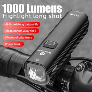 Rower Lights Rockbros 1000 Lumens Bike Naładowanie USB Rowonk Rowonk przedni LED Reflight Cycling Lantern Safety Accessories 230824