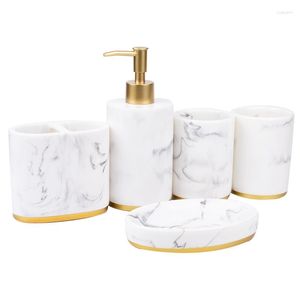 Bath Accessory Set WSFS Bathroom Accessories 5 Pieces Ensemble Collection Marble Pattern Soap Dispenser Pump Toothbrush Ho