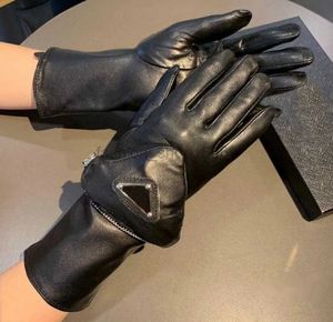 Luxury Genuine Leather Mittens Brands Purple Fingers Glove Warm Cashmere Inside Touch Screen
