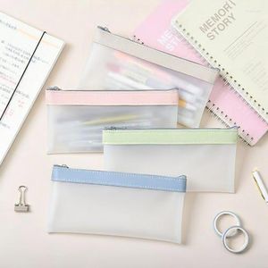 1 pçs simples transparente tpu couro moda lápis saco bolsas papelaria organizador caso lápis escola