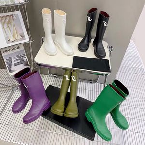 brand designer boots rain boots fashion black white knee long women boots thick soled mid tube water shoes for external wear british versatile retro men boots