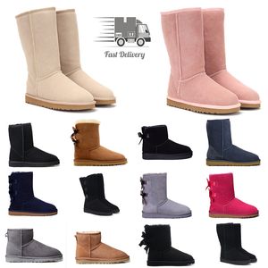 Designer Snow Boots Australian Women Boot Boots Bailey Dune Chestnut Winter Buckle Fur Snow Half Knä Kort dam och ull integrerad