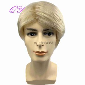 Синтетические парики Qy Hair Short Blonde Straight Men парики с высоким температурным волокном синтетическое косплей ежедневно использовать парики волос x0826