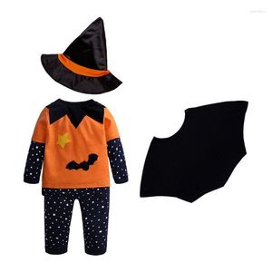 Conjuntos de roupas 4pcs Halloween Baby Boys Girls Bat Manga Longa Bodysuit Toldler Costumes Set